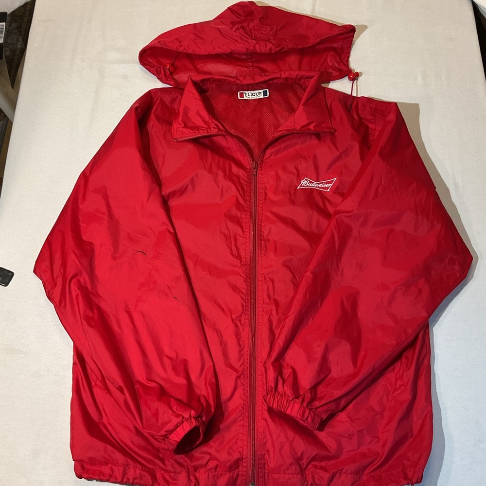 Clique Trademark Red Full-Zip Windbreaker Budweiser Long Sleeve, No Tag Size M/L